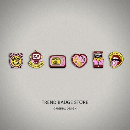Cartoon Creative Love Series Funny Pattern Letter Brooch Love Handcuffs Sexy Time Combination Badge Enamel Label Pins