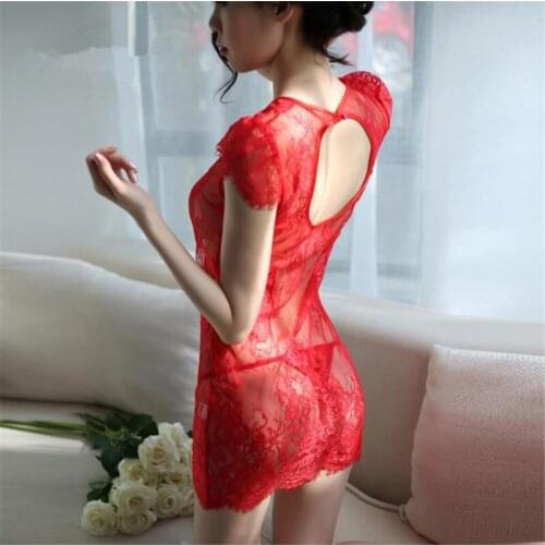 GOYHOZMI Sexy lingerie fashion Lace hollow perspective net yarn tight Exotic Apparel dress sexy cheongsam sexy underwear hot