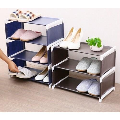 Home fabric assembly shoe rack living room bedroom solid color simple dustproof shoe storage rack
