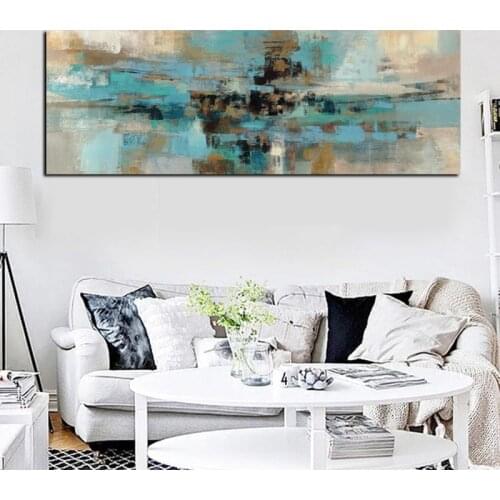 Light Blue Canvas Painting Posters and Prints Modern Abstract Oil Painting on the Wall Art Living Room Cuadros Decoracion Salon