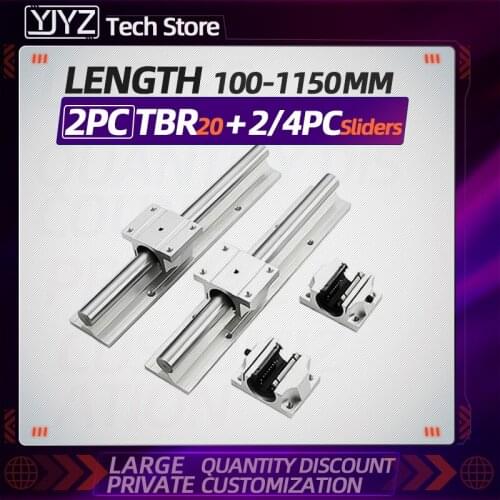 TBR20 linear guides 2pcs 100 150 200 250 300mm-1150mm linear cylindrical guide+2pc/4Pc TBR20UU or TBR20LUU