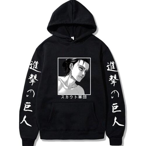 Japan Anime Attack on Titan Eren Yeager Hoodies Cartoon Harajuku Streetwear Oversized Long Sleeve Loose Hoodies Sweatshirt