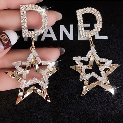 Vintage Big Metal Star Drop Dangle Earrings For Women 2021 Geometric Wedding Party Jewelry Gold Color Zircon Statement Earrings
