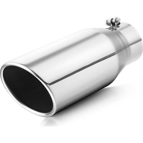 Exhaust Pipe of 4" Inlet 6" Outlet 15" Overall Length Bolt On Rolled Angle Cut Polished Truck Tip