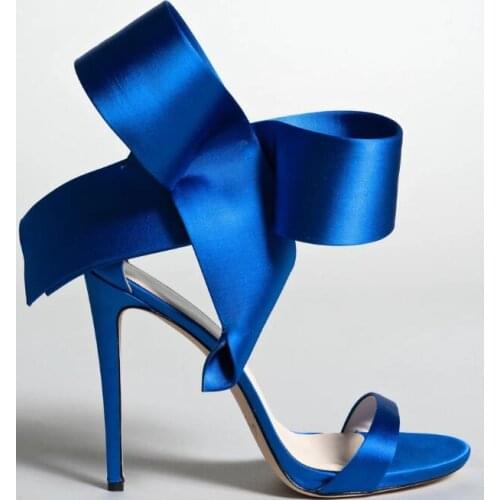 Moraima Snc Fashion Blue Satin High Heel Shoes Sexy Open Toe Big Butterfly-knot Ankle Strap Gladiator Sandal Woman Dress Shoes