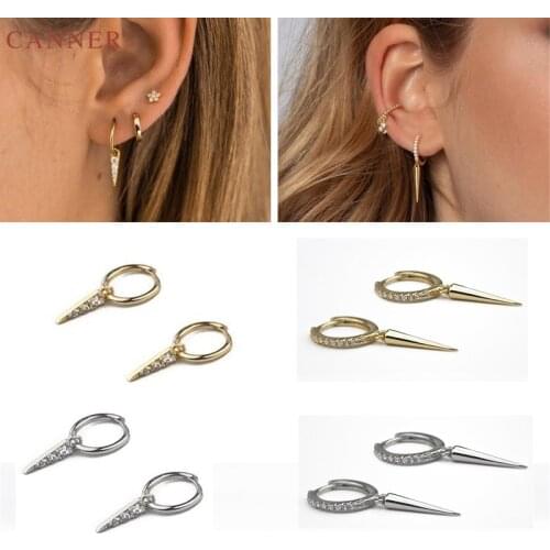 CANNER Punk CZ Crystal Small Hoop Earrings for Women Zircon Circle Earrings 925 Silver Triangle Huggie Earings 2019 Jewelry C40