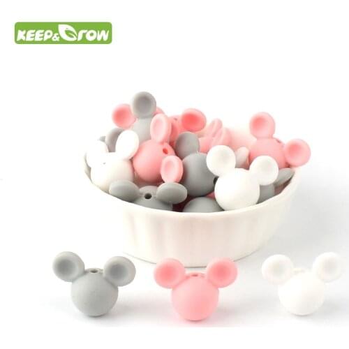 KEEP&GROW 10Pcs/lot Mouse Silicone Beads Baby Teether Mickey Perle Silicone Teething Beads DIY Pacifier Clips Teething Toys