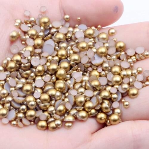 2-12mm And Mixed Sizes Matte Gold Resin Rhinestones Non Hotfix Half Round Pearls Beads For Nails Art Backpack Design Decorations