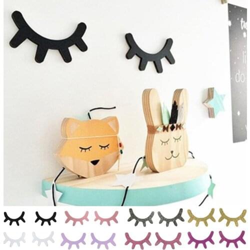 2Pcs Nordic Style Cute Wooden Eyelashes Wall Sticker DIY Kids Bedroom Living Room Decal Wall Sticker Decoration Drop Shipping