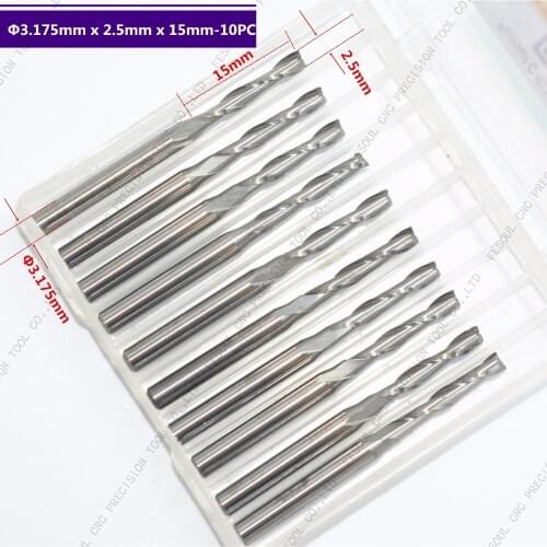3.175mm*2.5mm*15mm,10pcs,Free shipping 2 Flutes End Mill,CNC milling Cutter,Solid carbide woodworking tool,PVC,MDF,Acrylic,wood