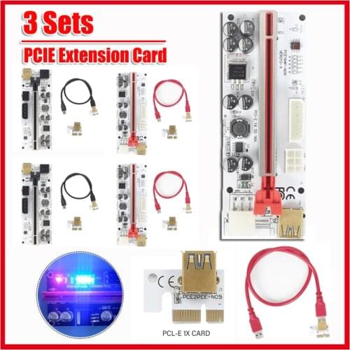 3pcs/set PCI-E Riser Card PCI-E 1X To 16X Extension Cable Adapter 0.6M USB 3.0 Graphics Cable SATA To 6Pin Power For Video Card