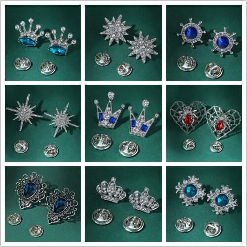 New Brooch for Mens Shirt Collar Buttons Crown Rudder Crystal British Business Banquet Suit Neckline Accessories Pins Brooches