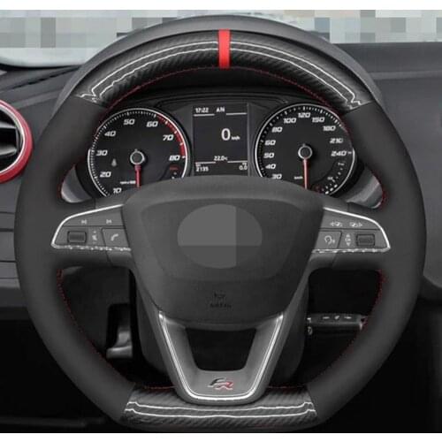 Car Steering Wheel Cover DIY Black Carbon Fiber Suede For Seat Leon Cupra Leon ST Cupra Leon ST Cupra Ateca Cupra Ateca FR