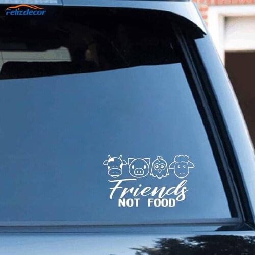 Black/Silver Cute Vegan Friends No Food Cow Chicken Pork Meat Lamb Decal Window Vinyl Car Cover Stickers C307