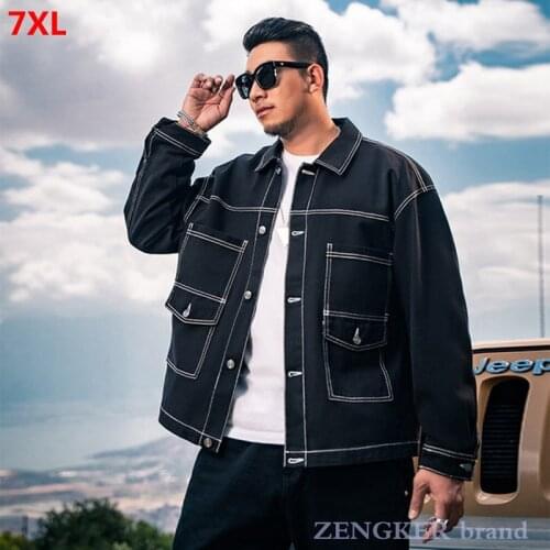 Denim jacket mens spring autumn jacket 7XL 6XL trendy loose handsome youth black denim jacket plus size jacket