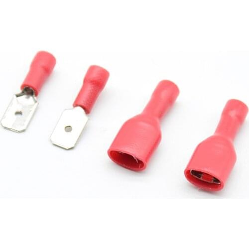 FDD 1.25-250 MDD1.25-250 6.3mm Red Female + Male Spade Insulated Electrical Crimp Terminal Connectors Wiring Cable Plug red