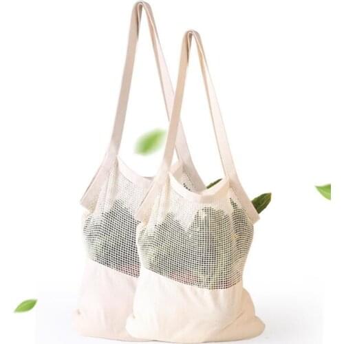 Cotton Mesh Grocery Bags Reusable Shopping Bags Vegetable Fruit Fresh Bags Shopper Tote Shoulder Bag Washable Home Storage Bag