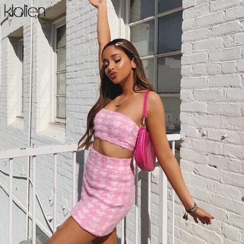 KLALIEN spring summer sexy backless off shoulder top and skirt suit fashion high street party vacation slim two piece skirt set