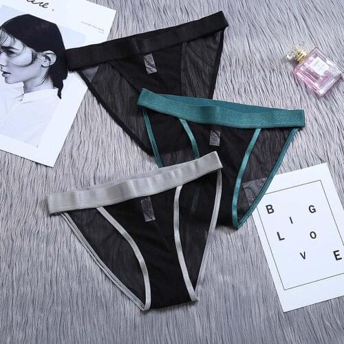 2Pcs European American Sexy Mesh Thong Lace Low Waist Seamless Underwear Womens Ice Silk Hot Transparent Thin Breathable