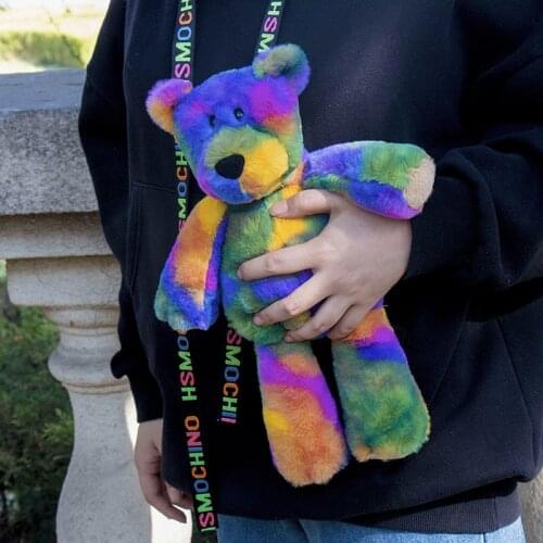 Colorful Bear Plush Toys Soft Kawaii Rainbow Rabbit Animal Pendant Doll Stuffed Toy For Kids Christmas Gifts