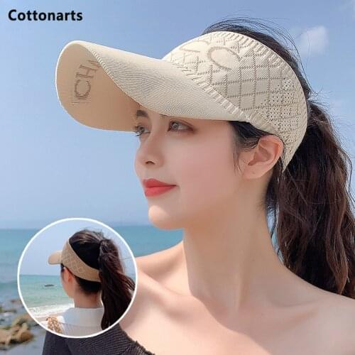 Hot Women Letter Print Cotton Empty Top Hats Sports Cycling Visors Hat Breathable Sun Hat Elastic Adjustable Baseball Tennis Cap