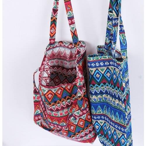Ethnic style linen bag tote ECO shopping outdoor canvas shoulder bags