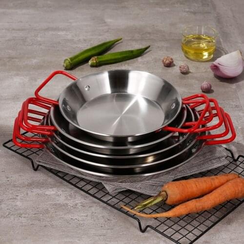 20-36cm Thickened Stainless Steel Non-stick Paella Pan Spanish Seafood Frying Pot Plate