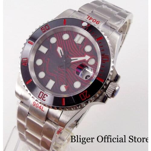 BLIGER Nologo 40mm Mechanical Men Watch NH35A Movement Brushed Oyster Glide Lock Unidirectional Bezel Ring Sapphire Crystal