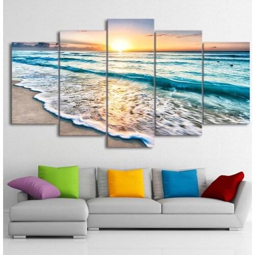 5 Piece Wall Art Canvas Colorful Seascape Poster Customizable Modern Home Decor Living Room & Bedroom Decoration Paintings