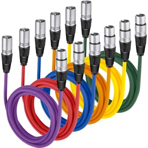 Neewer 6-Pack 6.5ft/2M XLR Male To XLR Female Color Microphone Cables Rubber Shielded Patch Cable Cords Balanced Snake Cords