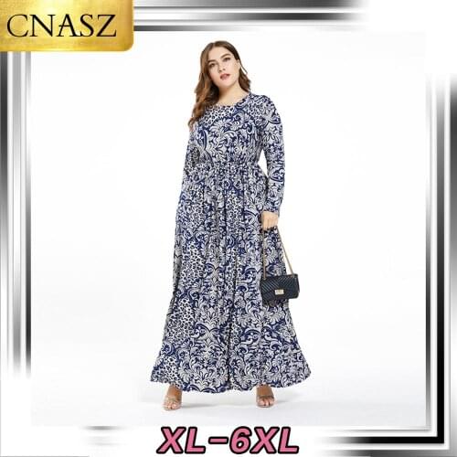 2020 New Plus Size Printed Dress Round Neck Long Sleeve Slim Dress Fashion Long Sleeve Dress Elegant Fashion Womens