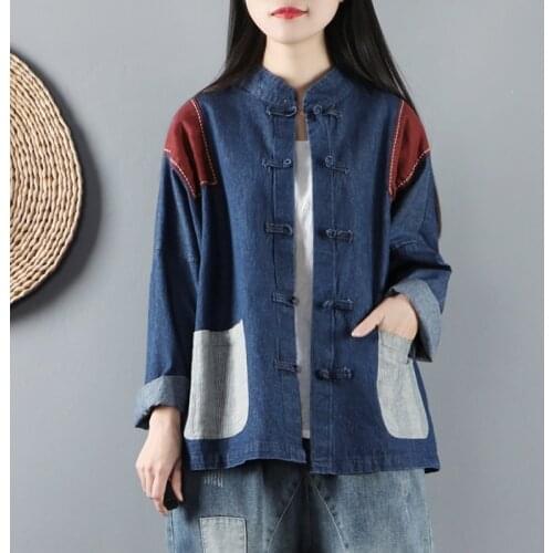 Chinese Style Clothing Women Clothes 2020 Cheongsam Top Chinese Traditional Shirt Blouse Denim Ladies Chinese Tops 11656
