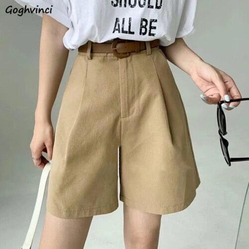 Solid Shorts Women Student Korean Style Stylish Daily Summer All-match Leisure High Waist Feminino Trousers Chic Baggy Pockets