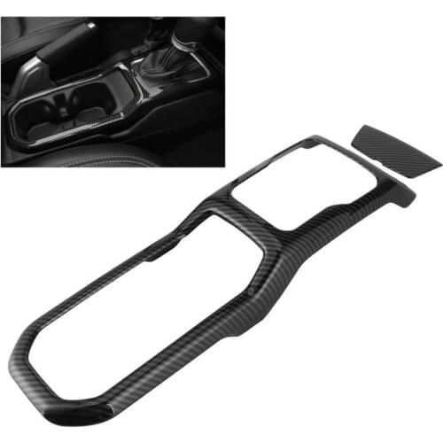 Gear Shift Panel Frame Cover Cup Holder Trim Carbon Fiber Style Fit for Jeep Wrangler Rubicon 2018