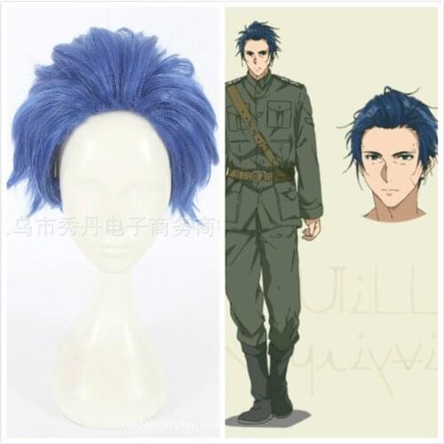 Anime Violet Evergarden Gilbert Bougainvillea Cosplay Short Blue Heat Resistant Synthetic Hair Wigs+Free Wig Cap
