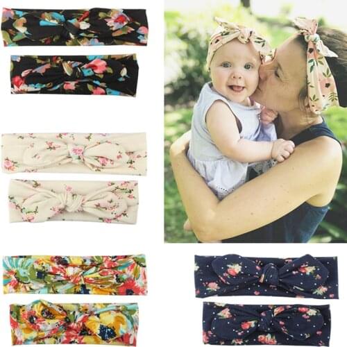 2PCS Mama & Baby Hair Accessories Multi Purpose Headwear Print Bowknot Elastic HeadBands For Women Children Tuban Baby HairBands
