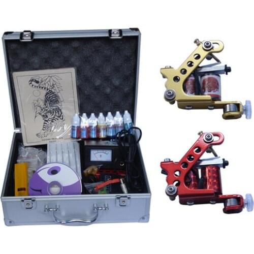 Professional tattoo gun set piercing tool kit completed set permanent makeup tattoo kit 2 machines