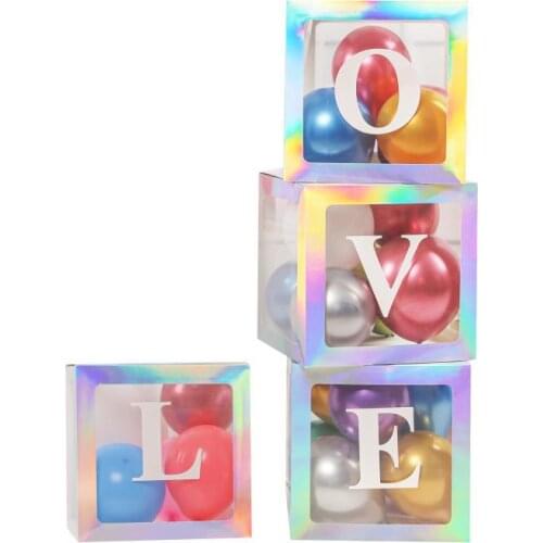 4Pcs White Box Transparent Balloon Box Balloon Birthday Gift Box Wedding Party Decoration Supplies Boy Girl Baby 1 Year Old Gift