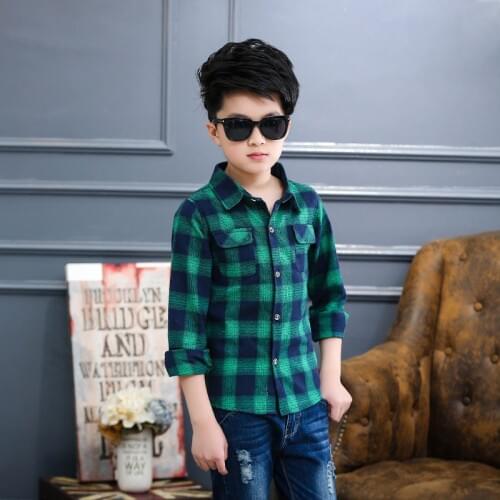 Boys Plaid Shirt Long Sleeve Spring Autumn Kids Shirts for Boys 3 4 5 6 7 8 9 10 11 12 13 Year Children Tops Clothing