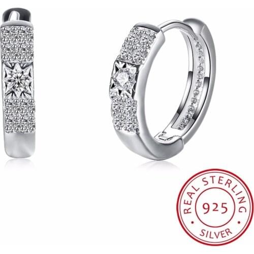 Lekani Real 925 Sterling Silver Women Hoop Earrings Prong Setting Aaa Cubic Zircon Small Earring Trendy Fine Jewelry