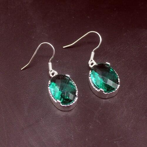 Gemstonefactory Big Promotion 925 Silver Royal Shiny Green Topaz Dangle Drop Earrings Jewelry Gift for Women 20213689