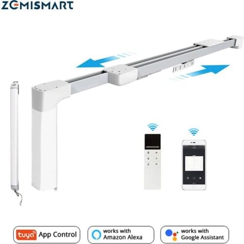 Zemismart Tuya Smart Curtain Motor with Telescopic Rail Rechargeable Battery Stick Remote Control Alexa Google Home