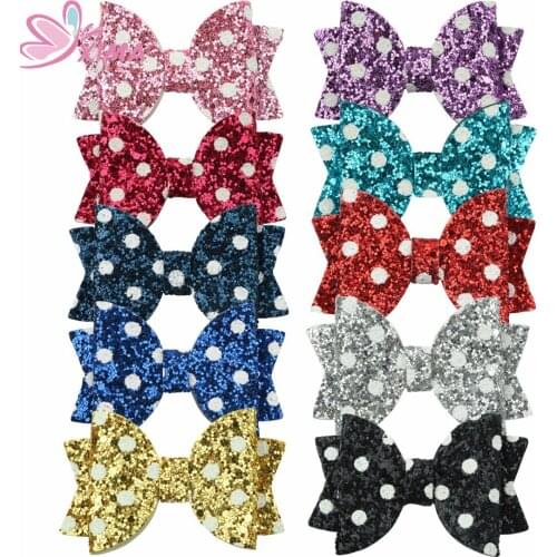 XIMA 10pcs/lot 3inch Glitter Hair Bows NO Clip For Girls Handmade Dot Bling Bows Without Clip Kids DIY Hair Accessories