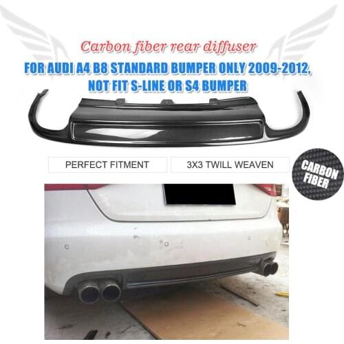 Carbon Fiber Rear Bumper Lip Diffuser Spoiler For Audi A4 B8 Standard Sedan 2009 - 2012 Four Outlet Rear Bumper Guard