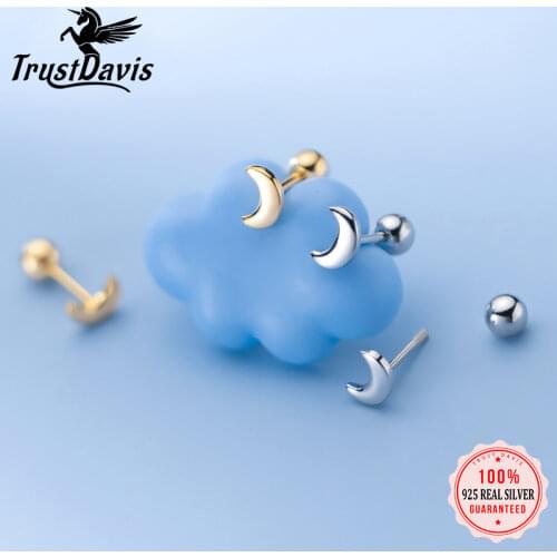 Trustdavis Real 925 Sterling Silver Fashion Minimalist Mini Moon Screw Stud Earrings For Women Children Fine S295 Jewelry DA164