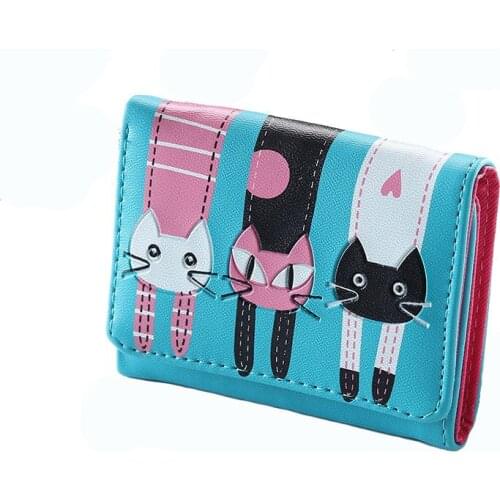 Botusi Cartoon Cat Women Wallet Short Purses Female PU Leather Card Holder Coin Money Bag Dollar Price Ladies Wallet Small