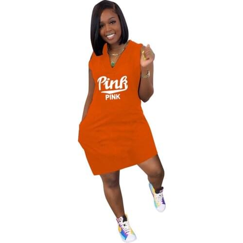 Ladies Summer Dress Women Cute Bodycon Sporting Pink Letter Above Knee Length O-neck Tunic Dresses Loose Vestidos Streetwear