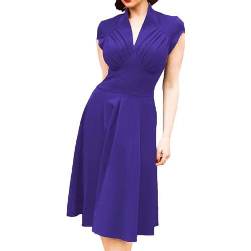 New Womens Vintage 1950s Deep V-Neck Short Sleeve Audrey Hepburn Retro Style Rockabilly Swing Wedding Party Dress
