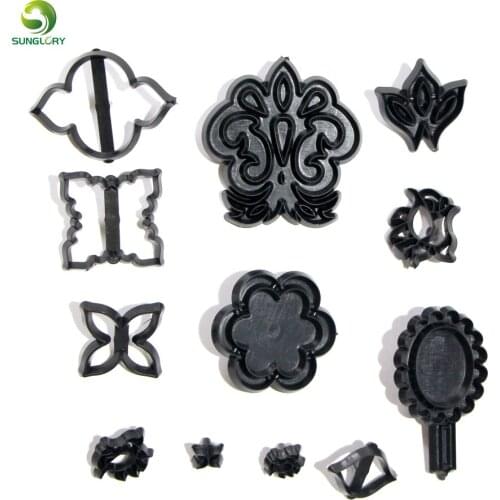 12PCS/SET Mix&Match Side Design Set Cookie Cutter Plastic Lace Border Decoration Fondant Biscuit Stamp Cake Embosser Press Mold