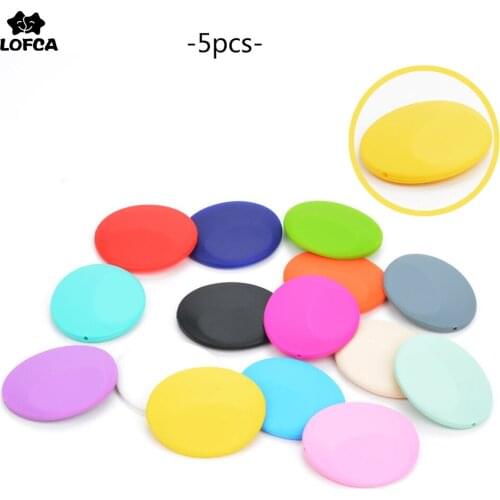 LOFCA 5pcs Silicone Beads BPA Free Flat Oval Shaped Baby Teethers Beads Teething Toy For Baby Chew Accessories Loose Beads